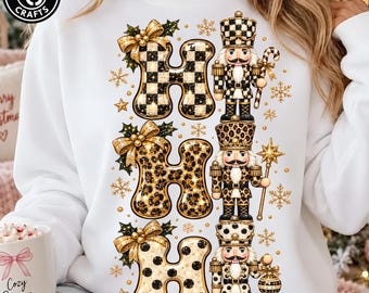 Christmas Nutcracker PNG, Leopard Polka Dot Checkered Design, Ho Ho Ho Holiday Graphic, Neutral Christmas Shirt PNG, Digital File