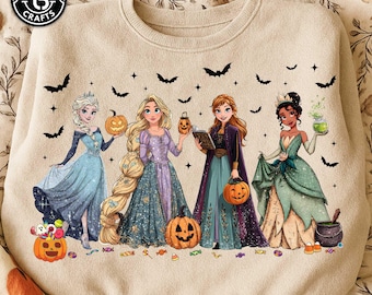 Retro Halloween Cartoon Princess Png, Spooky Season Png, Trick Or Treat Png, Princesses Witch Halloween Png, Trendy Girly Halloween Png