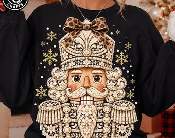 Faux Lace Nutcracker PNG, Leopard Polka Dot Checkered Design, Preppy Christmas Nutcracker Graphic, Festive Holiday Sublimation Digital File