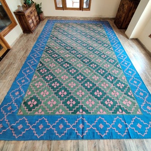 Handwoven cotton flatweave Area Rug, 9x12 Ft Multicolour  Rug For Living Room, Dining Room, Available in bespoke sizes and colours