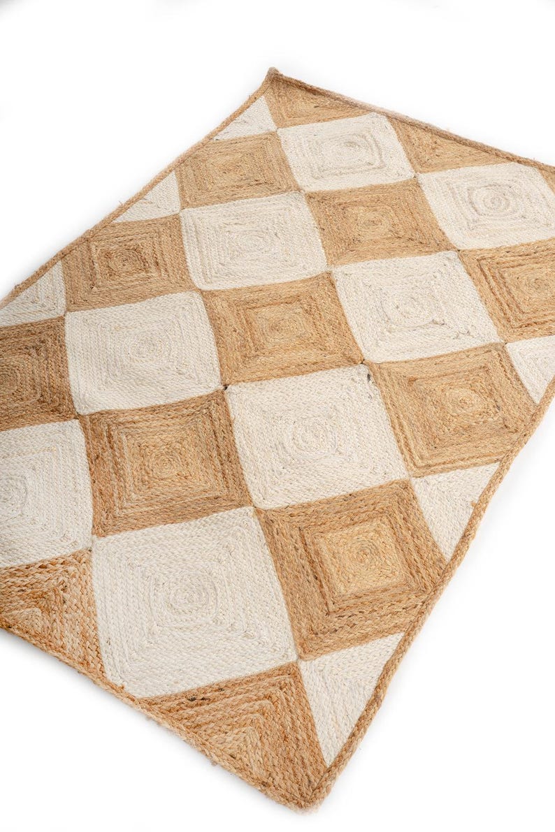 Diamant geflochtener Juteteppich, Teppich aus Naturfaser Bild 3