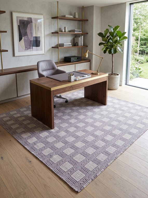 Grey Wool Handloom Rug | Modern Geometric Squares | Handmade Designer Area Rug for Living Room & Curated Interiors in Custom Options