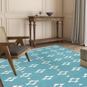 Handwoven Cotton Flatweave area rug in natural dyes, Cherry Red and Blue area rug and hallway runner, bespoke sizes and colours