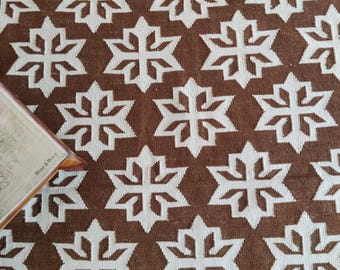 Handgewebter Brauner Wollteppich, Geometrischer Blumen Teppich Flachgewebe, Boho Dekor