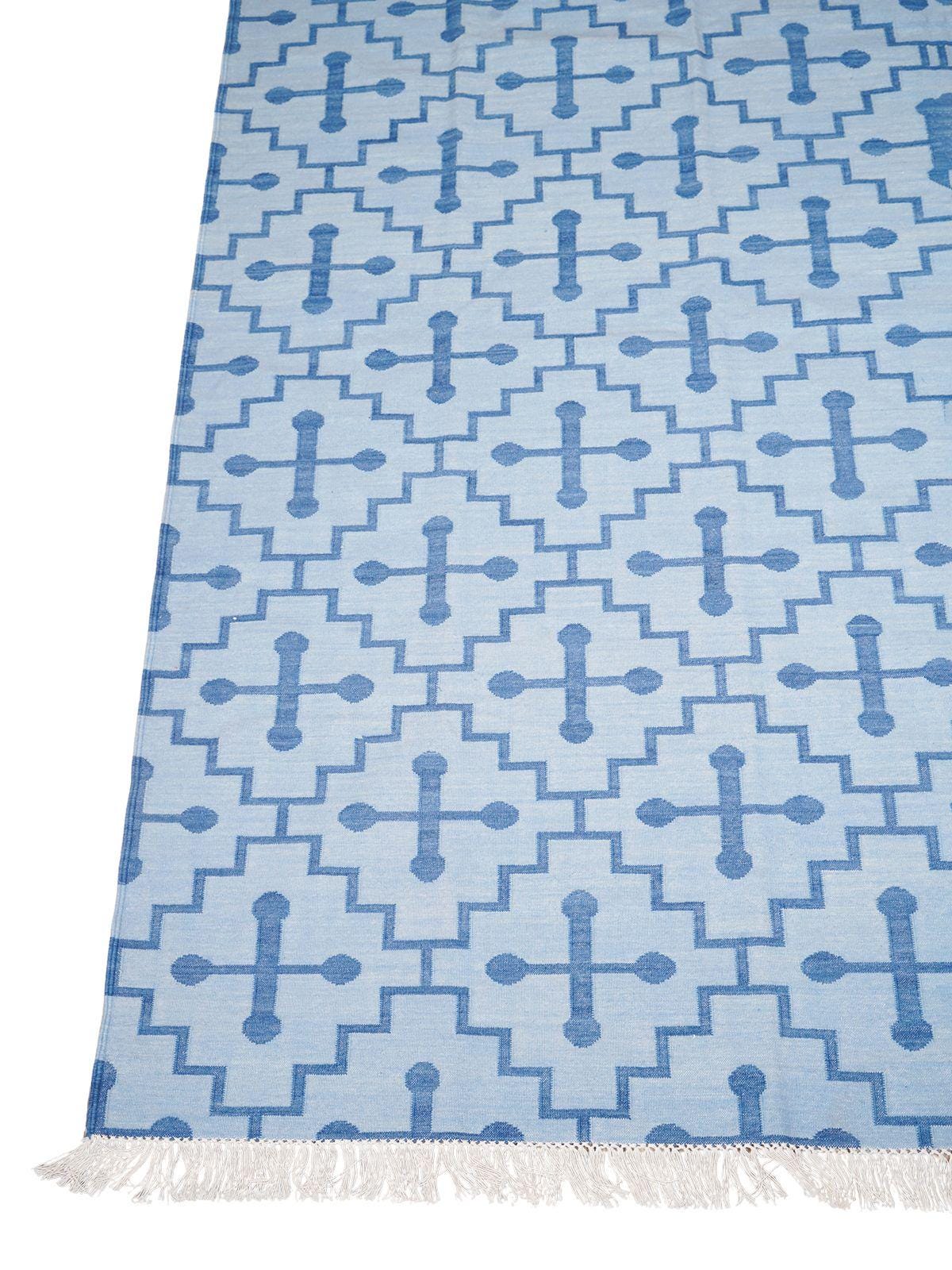 手織りウールラグ – エレガントな幾何学模様の平織り、職人による