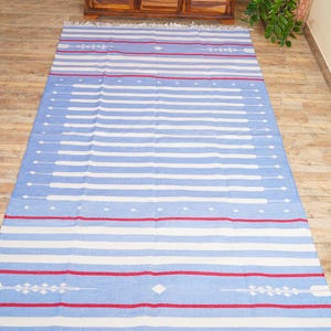 Handwoven Cotton Flatweave area rug in natural dyes, Stripes Flatweave Rug | Artisan Made, Large Area Rug for Bedroom, Living area