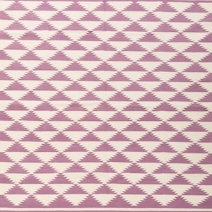 Handwoven Cotton Kilim Rug - Mauve & White, Geometric Flatweave, Minimalist Decor | Custom Sizes | Ethically Made