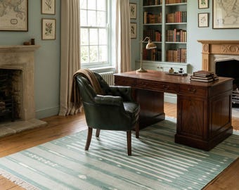 Handwoven Sage Green Striped Cotton Flatweave Rug | Coastal Nursery Area Rug