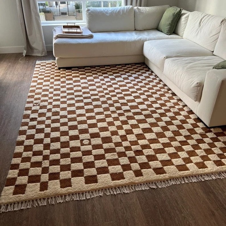Wool Checkered Rug Handwoven Wool Checkered Rug, Moroccan Berber Style - Etsy