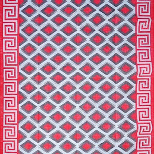 Handwoven Cotton Flatweave area rug in natural dyes, Cherry Red and Blue area rug and hallway runner, bespoke sizes and colours
