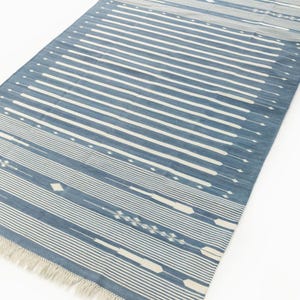 Handwoven Cotton Flatweave area rug in natural dyes, Stripes Flatweave Rug | Artisan Made, Large Area Rug for Bedroom, Living area
