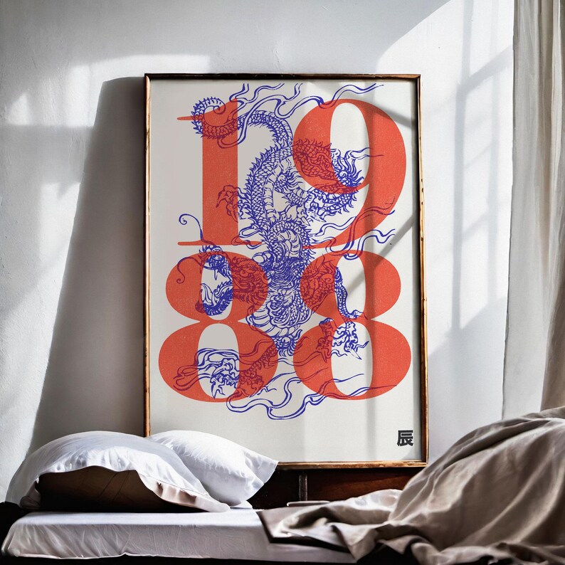 1988 | Year of the Dragon | Chinese Zodiac Art | Astrology Printable ...