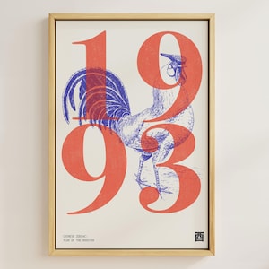 1993 | Year of the Rooster | Chinese Zodiac Art | Astrology Printable Art