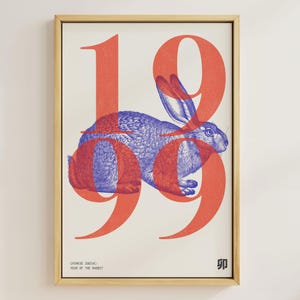 1999 | Year of the Rabbit | Chinese Zodiac Art | Astrology Printable Art