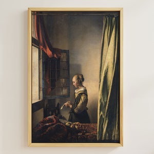 El lector sereno de Vermeer / Arte holandés clásico / Estado de ánimo reflexivo / Elegancia atemporal / Arte imprimible