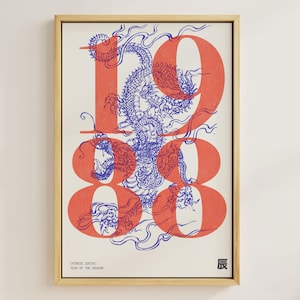 1988 | Year of the Dragon | Chinese Zodiac Art | Astrology Printable Art