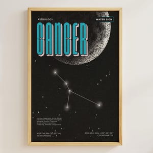 Póster de la constelación de Cáncer: arte de pared minimalista del zodíaco para amantes de la astrología / Impresión del signo zodiacal de Cáncer / Descarga digital