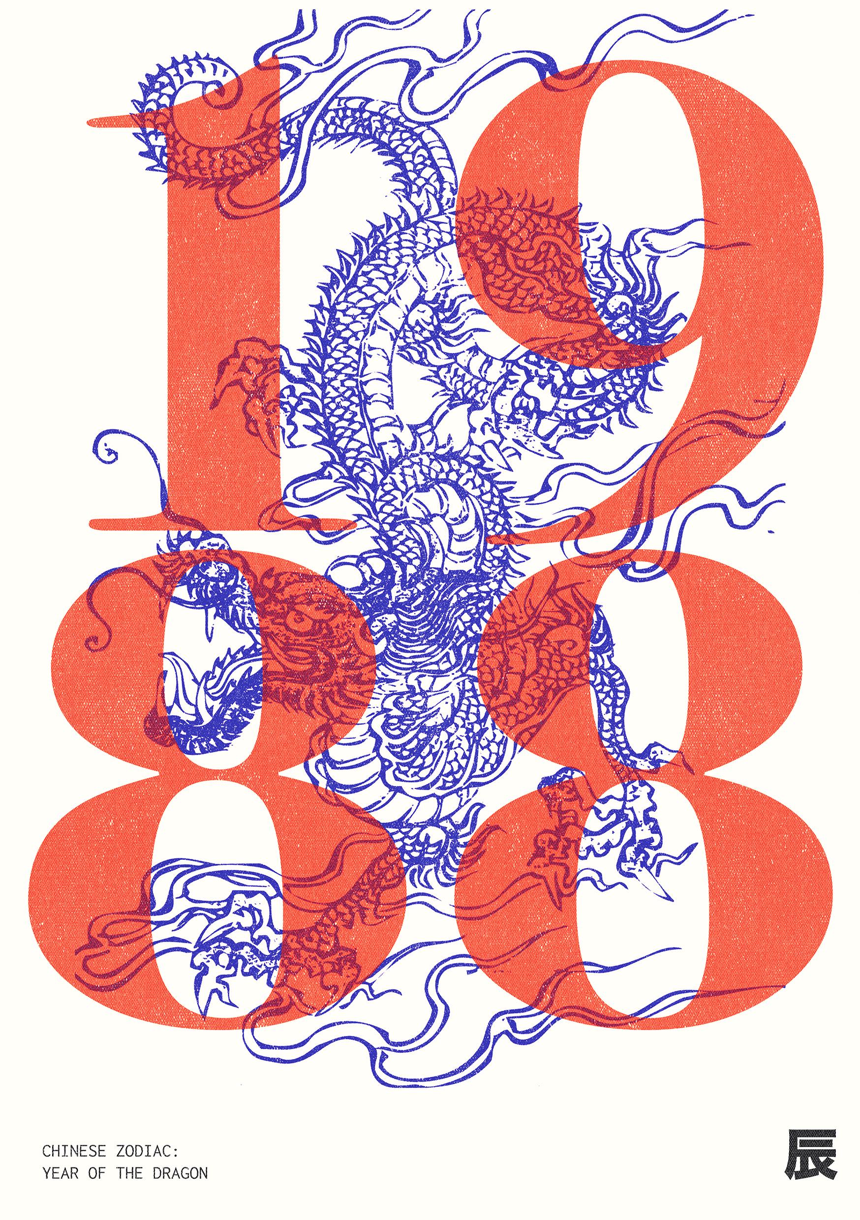 1988 | Year of the Dragon | Chinese Zodiac Art | Astrology Printable ...