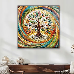 Tree of Life Stained Glass Wall Art – Colorful Mosaic Tempered Glass Decor – Boho Spiritual Home Decor – Nature Wall Hanging