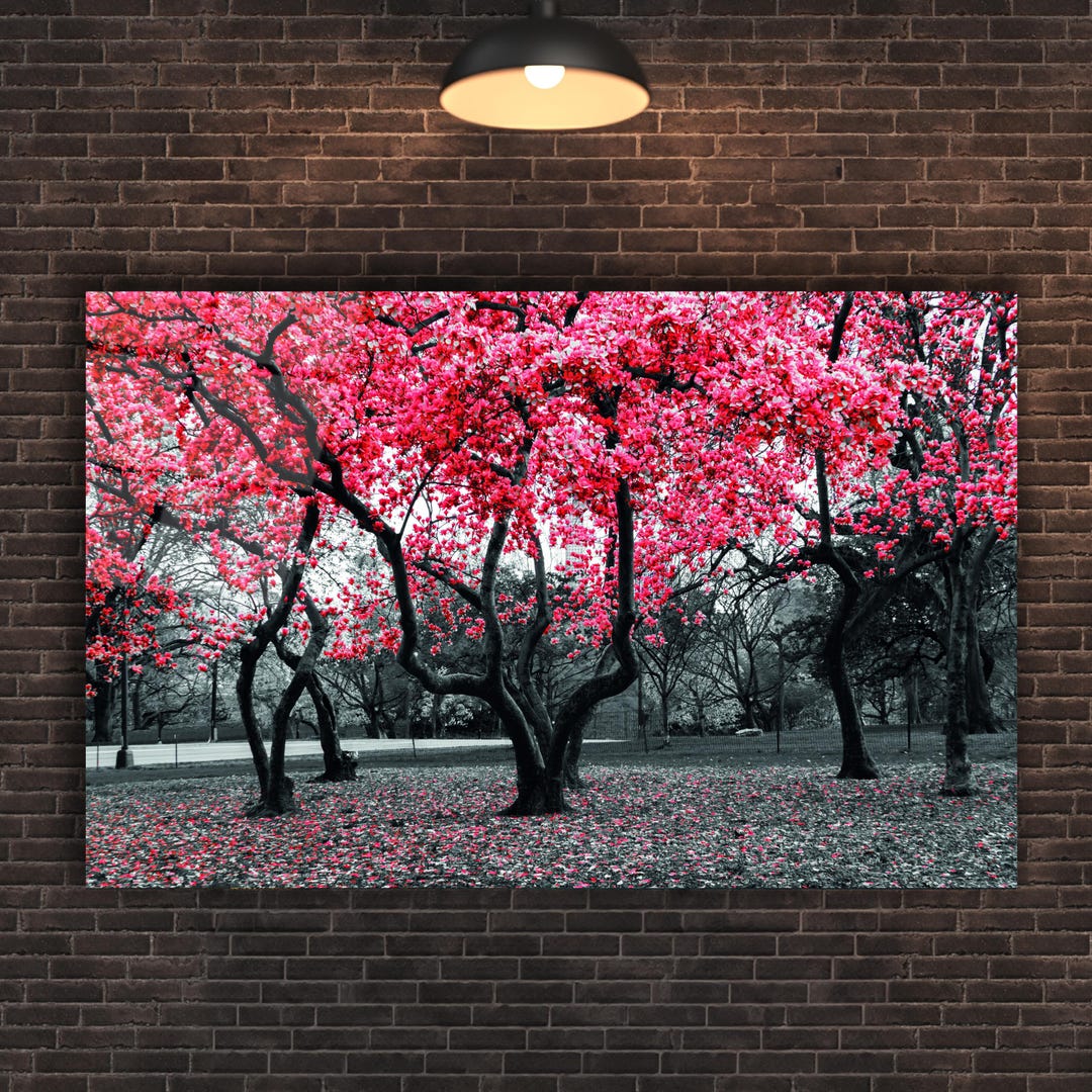 Trees With Red Flowers Glass Wall Art, Wall Decoration, View Wall Art ...