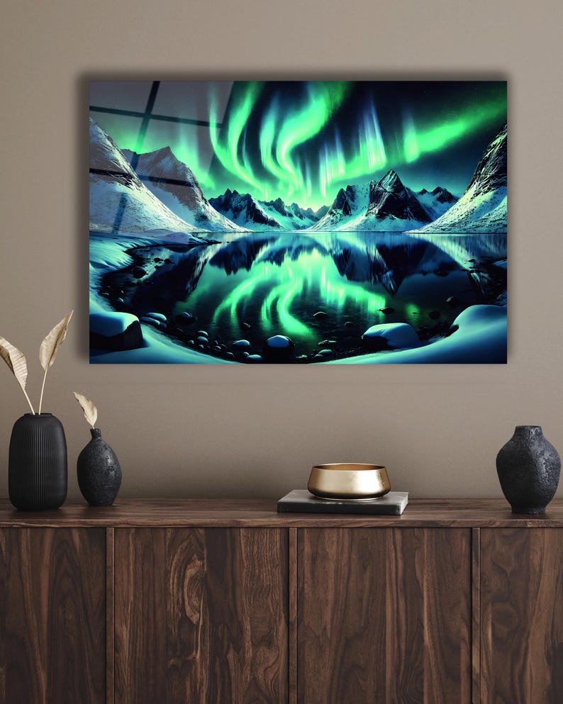 Aurora Northern Lights Tempered Glass Wall Art, Northern Lights Glass