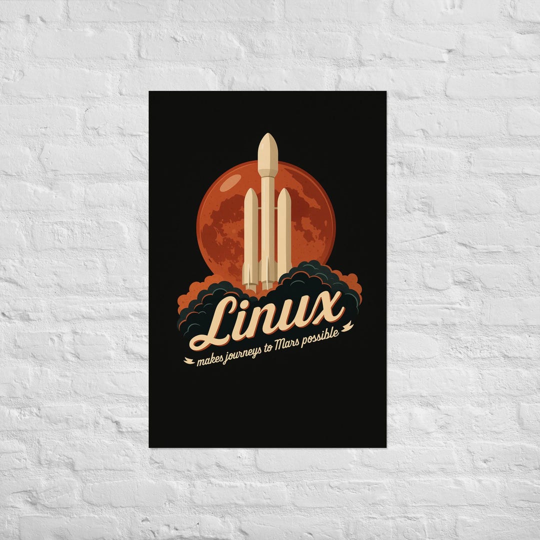 Linux Rocketship Space Travel Decor Idea: Unique Linux Mars Rocket Print for Techies and ...