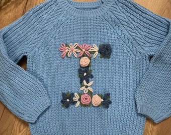 Initial personalised jumper/ Flower sweater