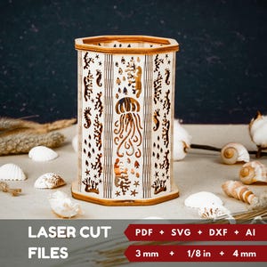 Ocean Tea lamp Cut Files: Jellyfish, Nautical Lantern. SVG Laser Cutting Glowforge svg. Tea Light Holder, Rustic Wedding Decor.