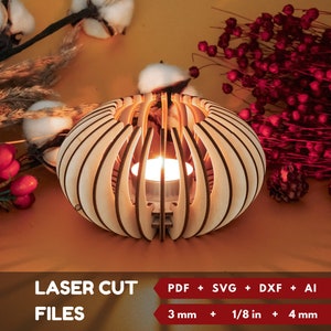 Houten decoratieve kandelaar: DIY Lightburn DXF-vectorsjabloon voor kleine tafellamp.