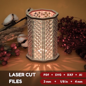 Tealight holder, Laser cut files. Glowforge, SVG, DXF, Winter decor, or Halloween decor.