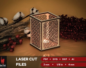 Tea Light Holder, Laser Cut Files, SVG, PDF, DXF. New home gift idea.