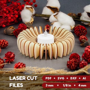 Tea Light Holder SVG file, Laser Cut, 4mm, 3mm, 1/8&quot;.