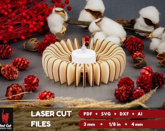 SVG Laser Cut Tea Light Holder, 4mm, 3mm, 1/8".