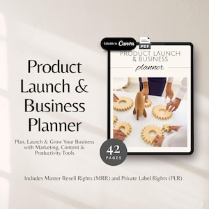 Lancement de produit et planificateur commercial Imprimable pour les petites entreprises Lancement du planificateur de produit Stratégie de vente Tarification du produit Planificateur de démarrage MRR DPP