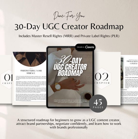 UGC Creator Guide 30-Day Step-by-Step Plan to Start UGC User Generated Content Build Portfolio, Pitch Brands and Land Collaborations mrr plr