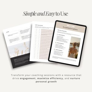 May include: A digital tablet and two sheets of paper with text and graphics. The tablet displays "Recognising Dysregulation" with a photo of a woman. The papers include "Self Assessment" and "Scoring". The text reads "Simple and Easy to Use".