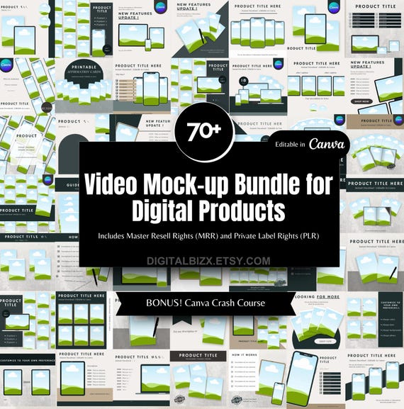 70+ Video Mockup Bundle for Digital Products to Sell on Etsy with Master Resell Rights included, MRR and PLR Product, Animated mockup video