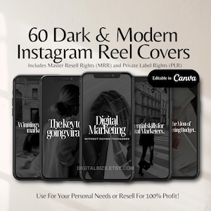 Dark and Modern Instagram Reel Cover PLR and MRR Digital Product To Resell Faceless Marketing Reel cover template with Master Resell Rights