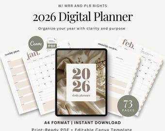 MRR PLR 2026 Planner Printable Minimalist Digital Planner Template Daily & Weekly Planner w Master Resell Right mrr plr Planner Done For You