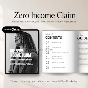 Zero Income Claim Guide with Master Resell Rights MRR PLR 100 DFY Hooks and Captions on Reels for Faceless Digital Marketing on Instagram