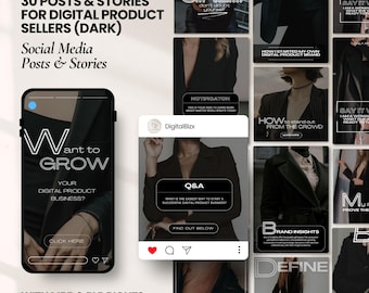 30 Dark Aesthetic Instagram Templates for Digital Product Sellers Luxury Branding Instagram Feed MRR Instagram Content PLR Social Media Pack