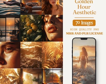 Golden Hour Aesthetic Stock Photo Bundle Luxury Social Media Images with MRR and PLR AI Stock Photos Instagram Photos mrr Stock Photography