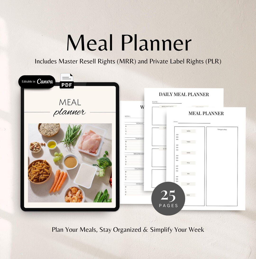 Meal Planner Printable PDF Weekly Monthly Meal Planner Grocery List ...