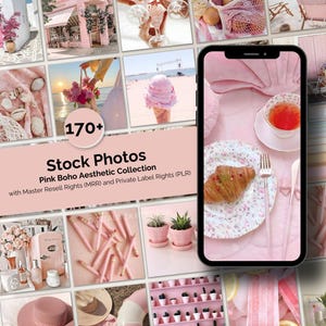 170+ Pink Boho Aesthetic Stock Photos with Master Resell Rights and PLR Digital Marketing Stock Images PLR Stock Photos DFY Pink Boho Images