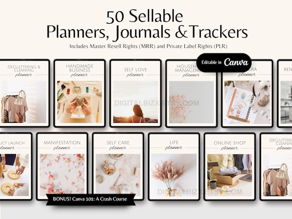 50+ MRR PLR Ebooks Editable Planners, Trackers and Journals Ideal for Passive Income with Master Resell Rights and Private Label Rights DFY