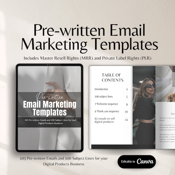 Pre written Email Marketing Templates for Digital product business w Master Resell Rights MRR and Private Label Rights PLR Digital Product