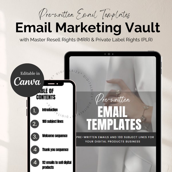 Email Marketing Vault Pre written Email Templates for Digital products business with Master Resell Rights MRR & Private Label Rights PLR DFY