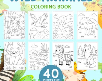 Libro para colorear de animales salvajes: Páginas divertidas y educativas (Descarga digital imprimible)