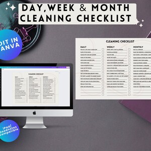 Controlelijst voor dag-, week- en maandreiniging | Controlelijst voor Canva, iPad, GoodNotes | Digitale Planner | To Do-checklist