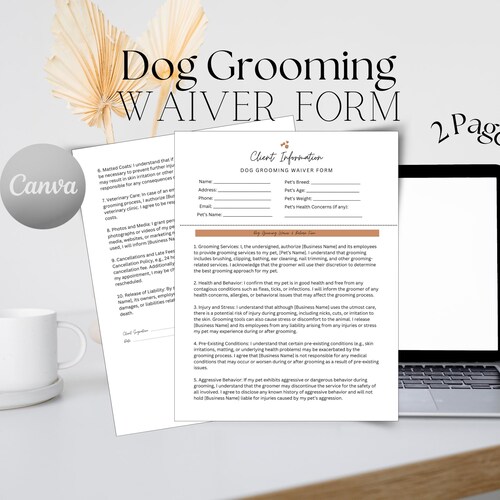 Dog Grooming Waiver Template: Editable Client Intake Form (Digital Download)